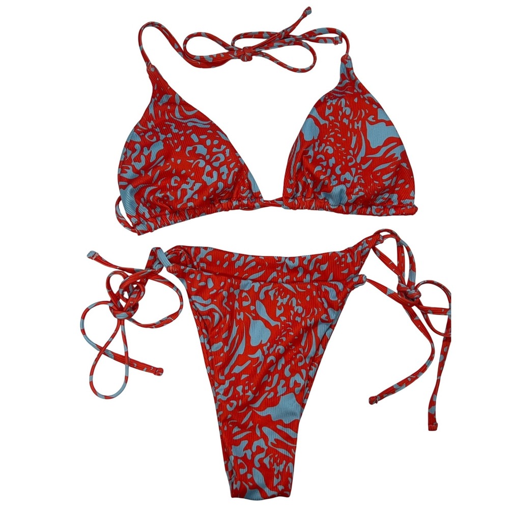 Red Blue 2 Piece Swimsuit String Bikini Small Beach Vacation Cheeky